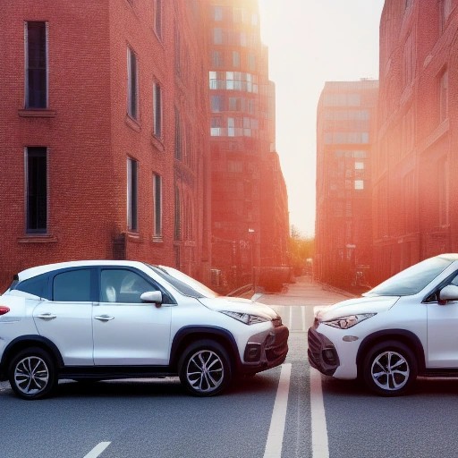 Subcompact premium crossovers on a city street at dusk