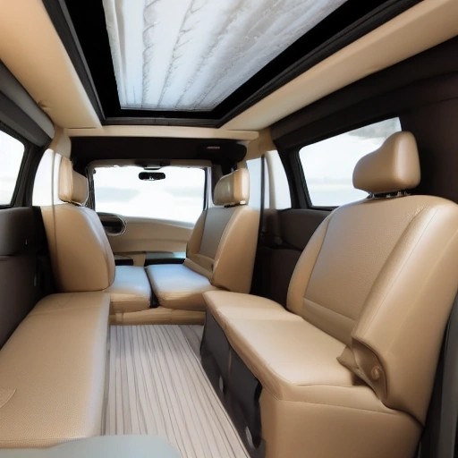 First-class luxury rear cabin layout of an executive vehicle