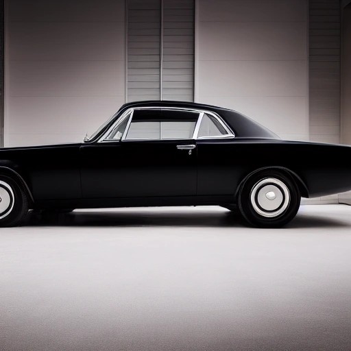Classic 1965 luxury coupe in a minimalist gallery setting